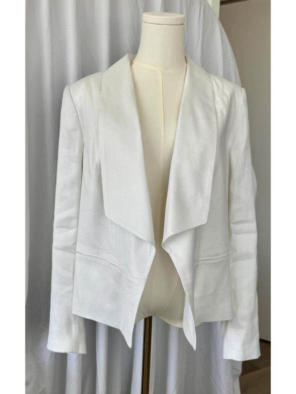 Laundry by Shelli Segal White Linen Blend Draped Blazer Jacket Size 10